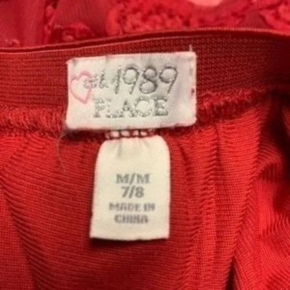 Children's Place Girls Red Floral Tulle Skirt Holiday Sparkle Elastic Waist 7/8